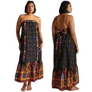 FARM Rio Black Floral Midi Dress